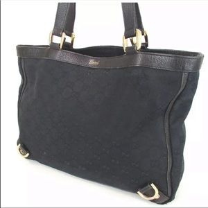 💯 Gucci shoulder tote bag GG CANVAS leather black
